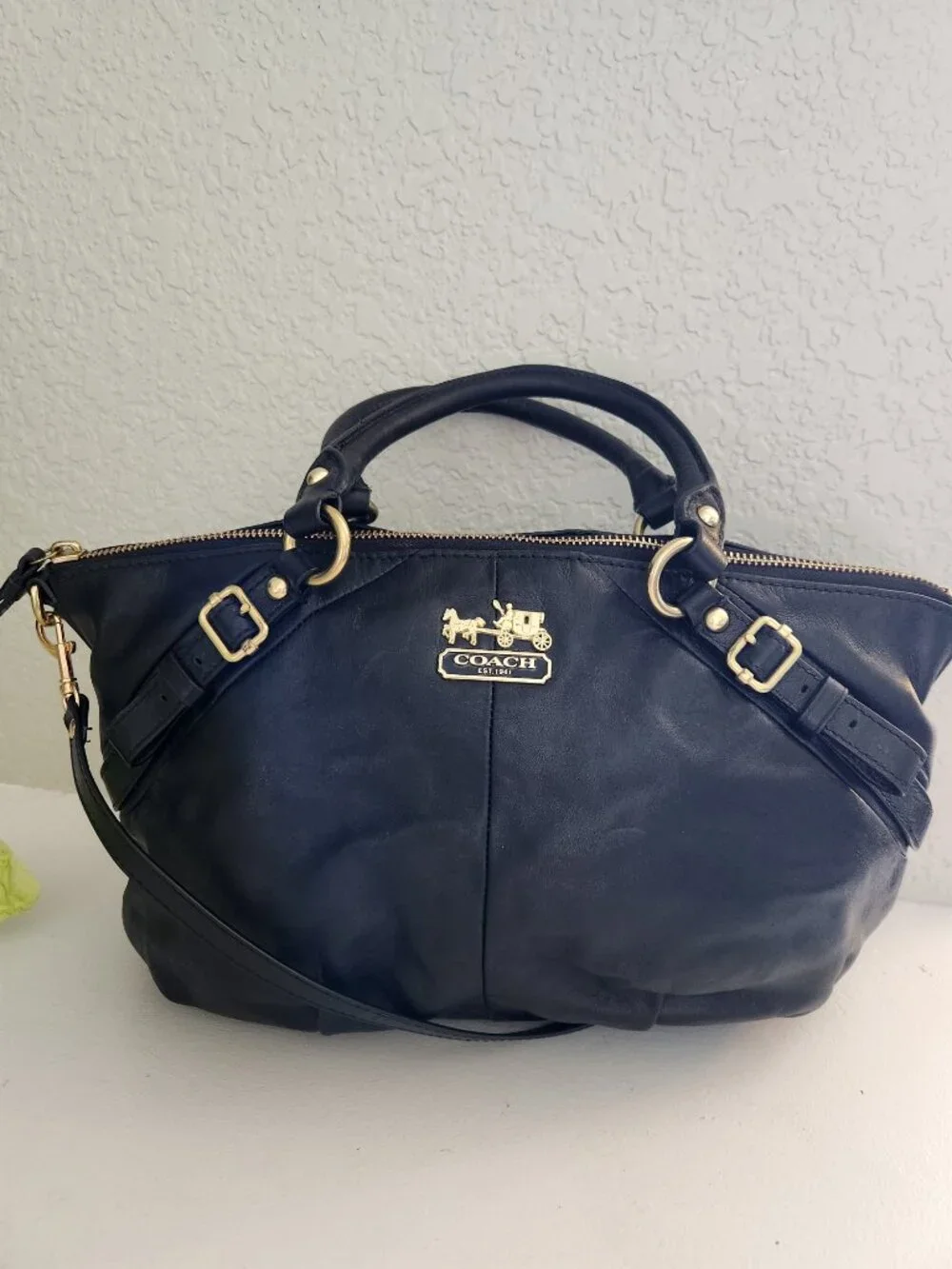 Euc Coach Madison Sophia Black Leather Shoulder Bag Handbag Purse
